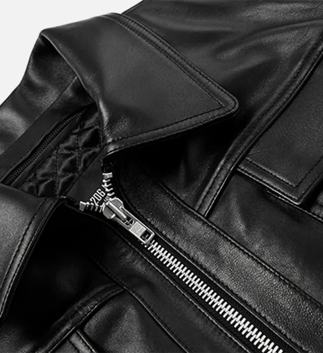 mens zip up black leather jacket
