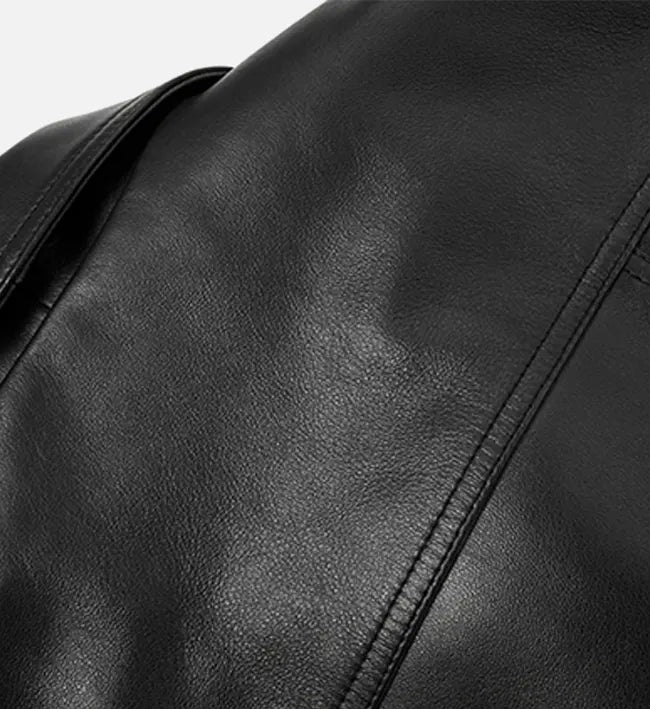 zip up black leather jacket for men
