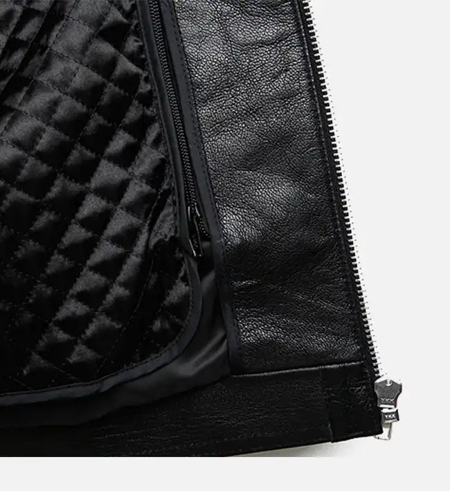 mens all black zipper biker leather jacket
