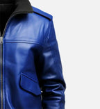 aviator blue leather mens bomber jacket