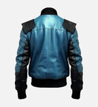 mens blue black bomber leather jacket