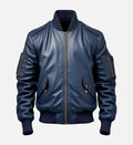 mens blue flight bomber leather jacket