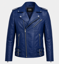 Men's Blue Leather Biker Jacket
