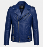 Men's Blue Leather Biker Jacket