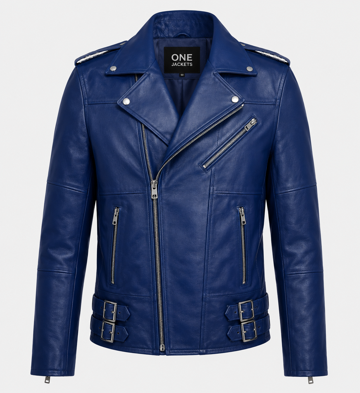 Men's Blue Leather Biker Jacket