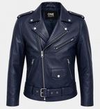 Men's Blue Runway Biker Leather Jacket
