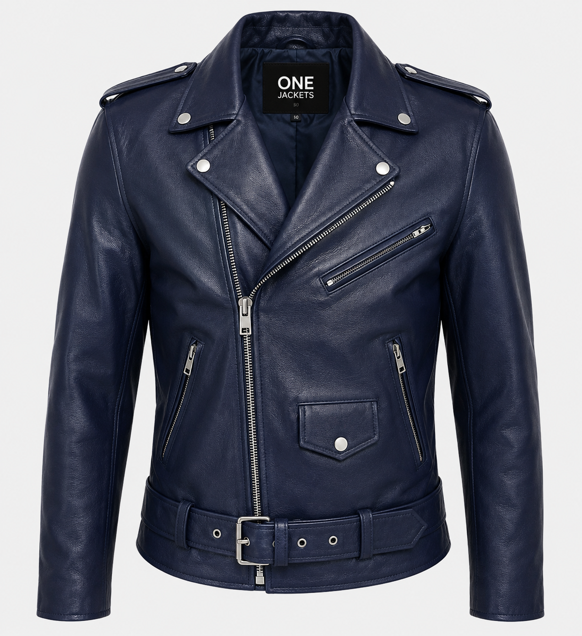 Men's Blue Runway Biker Leather Jacket