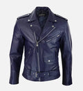 mens blue runway biker leather jacket
