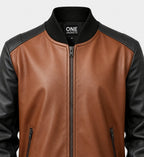 Mens Brown and Black Bomber Leather Jacket