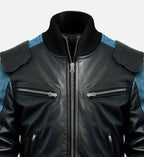 mens bomber jacket black blue leather