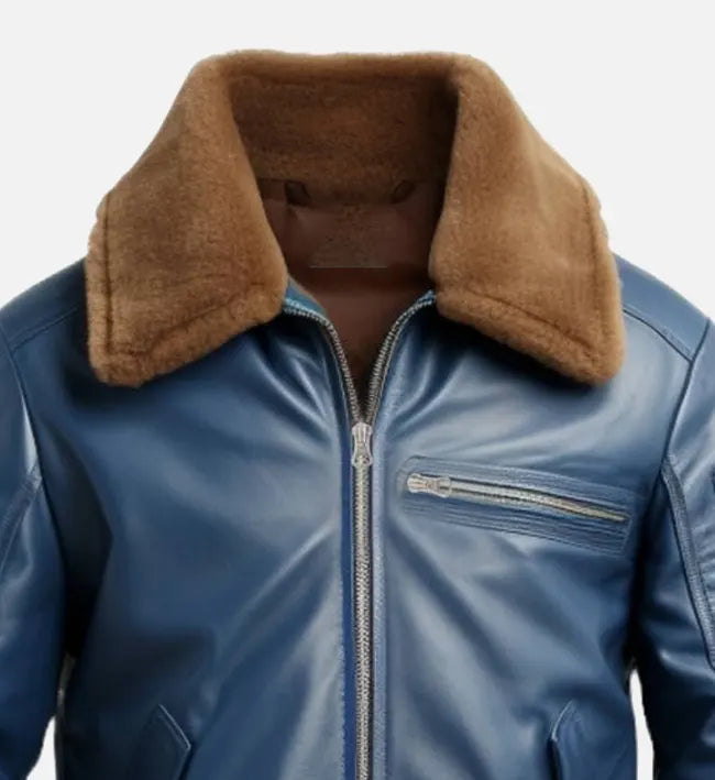 mens flight blue bomber leather jacket