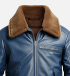 mens flight blue bomber leather jacket