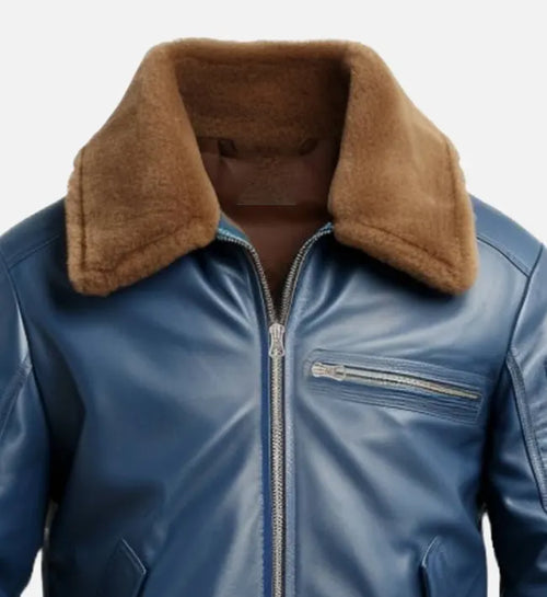 mens flight blue bomber leather jacket