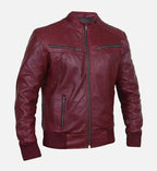 mens bomber red leather jacket
