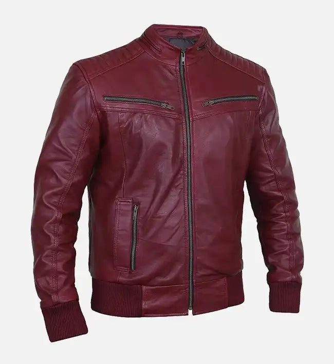 mens bomber red leather jacket
