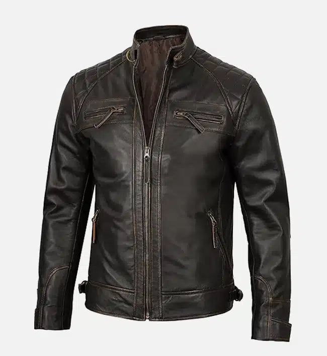 mens brown cafe racer leather jacket