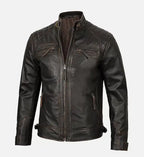 mens brown cafe racer leather jacket