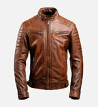 mens brown leather cafe racer jacket