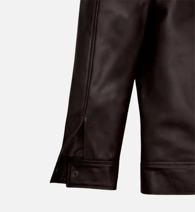 mens brown cafe racer regular fit leather jacket