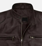 mens brown cafe racer regular fit leather jacket