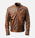 mens brown distressed cafe racer leather jacket