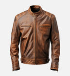 mens brown distressed cafe racer leather jacket