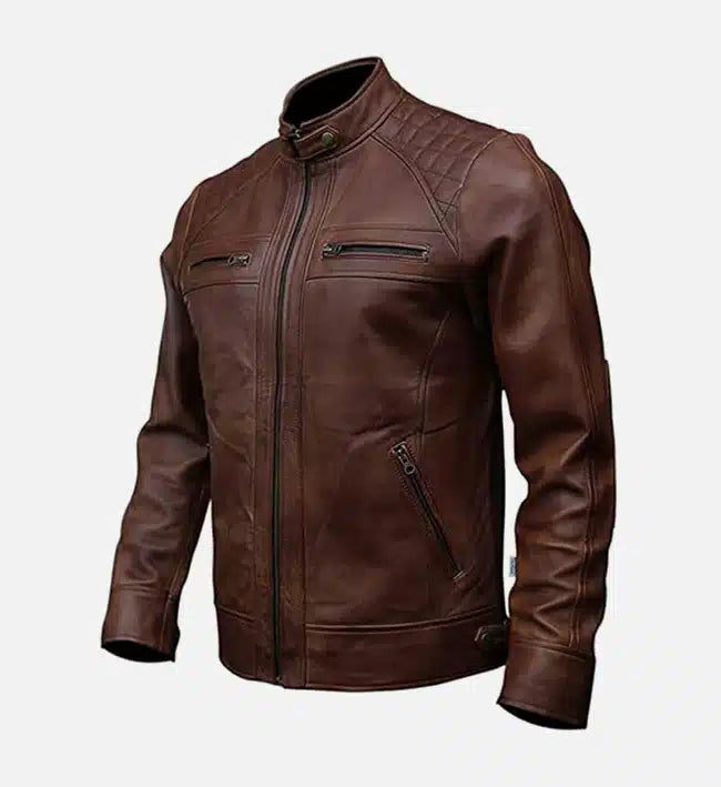 mens brown hudson moto biker leather jacket