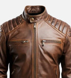 mens brown leo cafe racer leather jacket