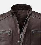 mens brown moto biker leather jacket