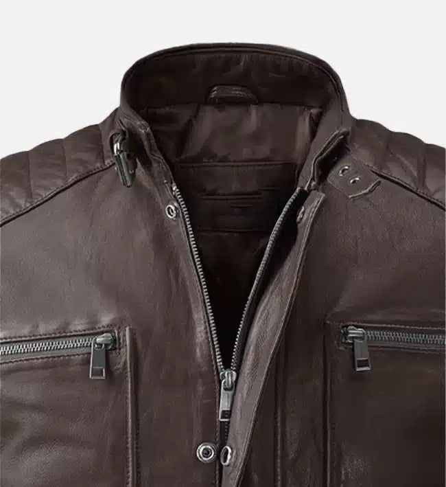 mens brown moto biker leather jacket