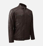 mens brown moto biker leather jacket