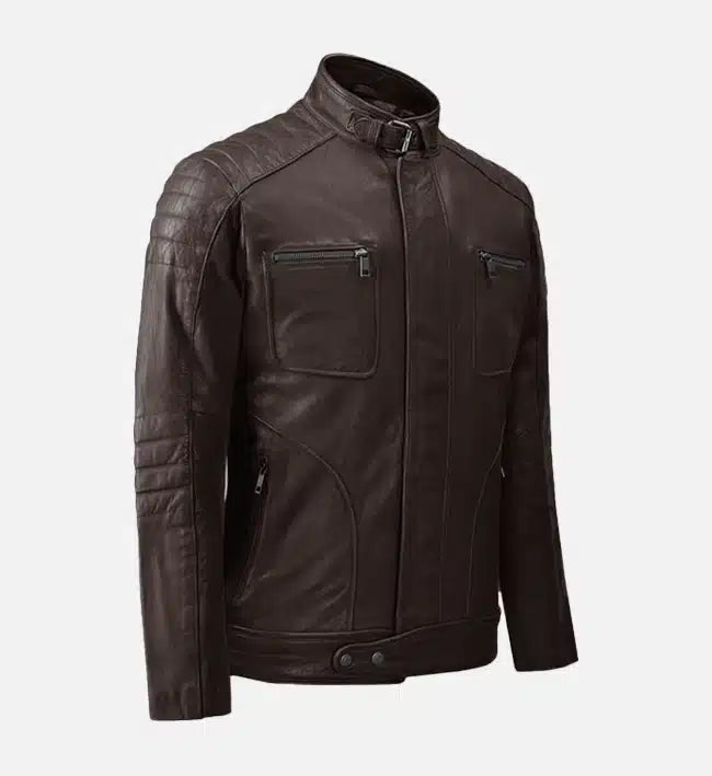 mens brown moto biker leather jacket