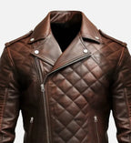 mens brown quilted biker leather jacket