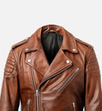 mens brown real leather biker jacket
