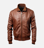 mens brown slim fit bomber leather jacket
