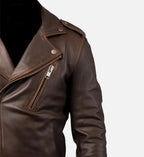 mens brown slimfit rider leather jacket