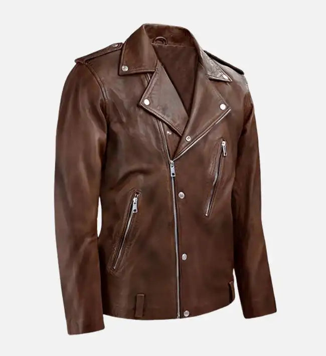 mens brown spanish biker leather jacket