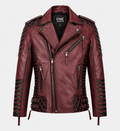 Men's Burnt Maroon Biker Leather Jacket
