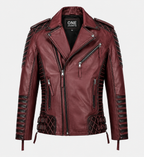 Men's Burnt Maroon Biker Leather Jacket