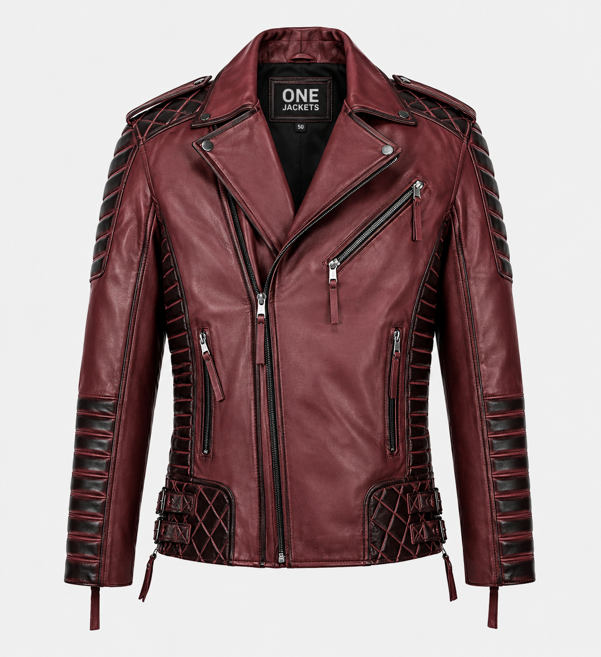 Men's Burnt Maroon Biker Leather Jacket
