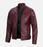 mens cafe jacket maroon vegan leather