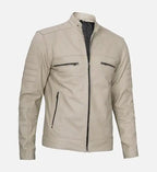 mens cafe racer beige leather jacket