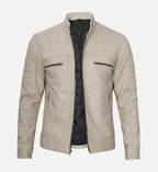 mens cafe racer beige leather jacket