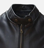 mens cafe racer black and white leather jacket