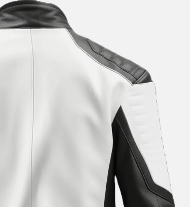 mens cafe racer black white leather jacket