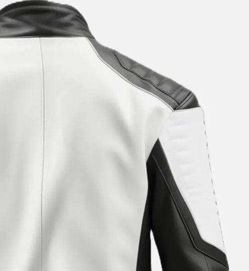 mens cafe racer black white leather jacket