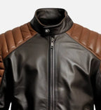 mens cafe racer brown black leather jacket