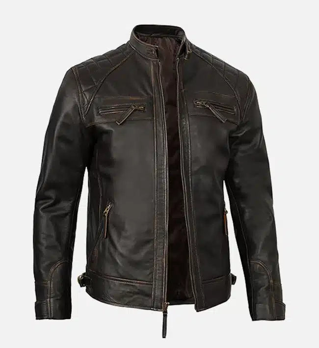 mens cafe racer brown leather jacket