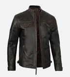 mens cafe racer brown leather jacket