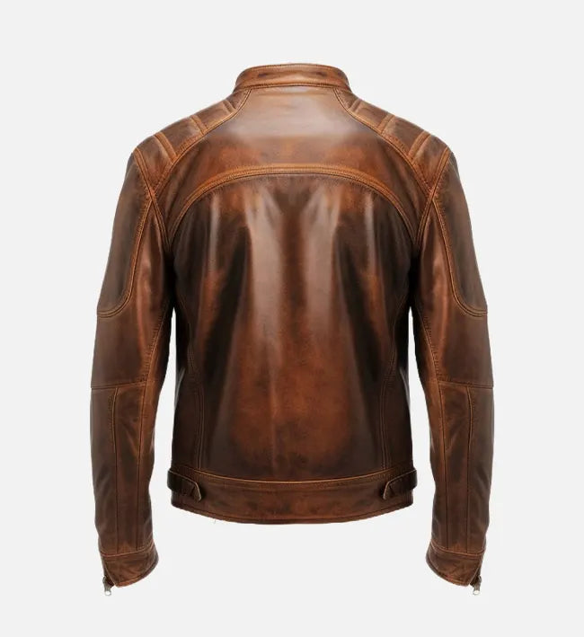 mens cafe racer brown leather jacket